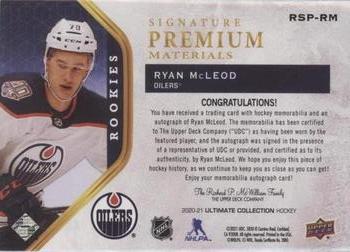 2021-22 Upper Deck Ultimate Collection - 2020-21 Upper Deck Ultimate Collection Update: Rookie Signature Premium Materials #RSP-RM Ryan McLeod Back