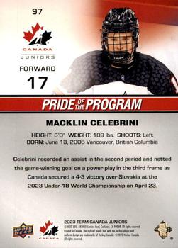 2023 Upper Deck Team Canada Juniors #97 Macklin Celebrini Back