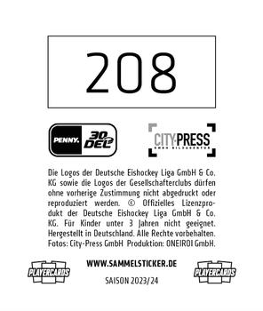 2023-24 Playercards Stickers (DEL) #208 Felix Brückmann Back