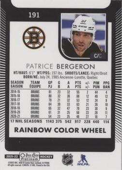 2021-22 O-Pee-Chee Platinum - Rainbow Color Wheel #191 Patrice Bergeron Back