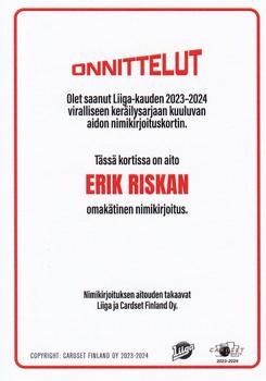 2023-24 Cardset Finland - Signature #NNO Erik Riska Back