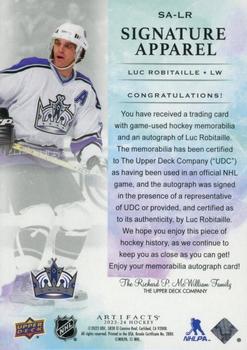 2023-24 Upper Deck Artifacts - Signature Apparel #SA-LR Luc Robitaille Back