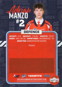 2023-24 Windsor Spitfires (OHL) #NNO Adrian Manzo Back