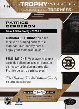 2023-24 O-Pee-Chee - OPC Patches #P-46 Patrice Bergeron Back