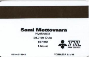 1995 Seesam Turun Palloseura Phonecards #24 Sami Mettovaara Back
