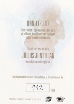 2017-18 Cardset Finland - Signature (Series Two) #NNO Julius Junttila Back