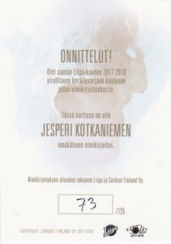2017-18 Cardset Finland - Signature (Series Two) #NNO Jesperi Kotkaniemi Back
