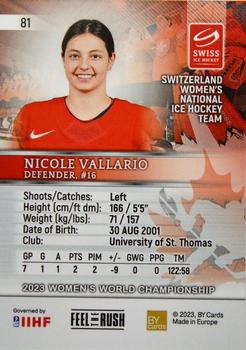 2023 BY Cards IIHF Women's World Championship #81 Nicole Vallario Back