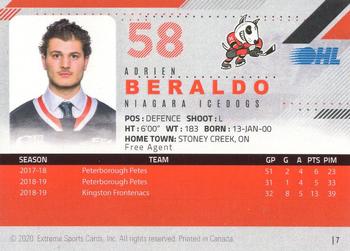 2019-20 Extreme Niagara IceDogs (OHL) Autographs #7 Adrien Beraldo Back