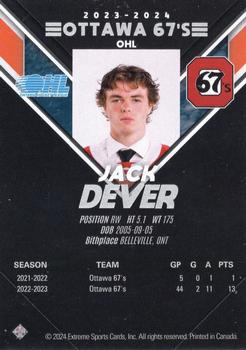 2023-24 Extreme Ottawa 67's (OHL) #NNO Jack Dever Back