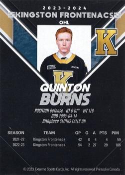 2023-24 Extreme Kingston Frontenacs (OHL) #NNO Quinton Burns Back
