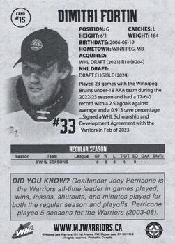 2023-24 Moose Jaw Warriors (WHL) #15 Dimitri Fortin Back