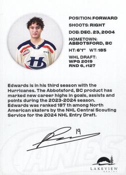 2023-24 Lethbridge Hurricanes (WHL) #NNO Brayden Edwards Back