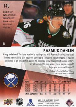2023-24 SP Game Used - Jersey #149 Rasmus Dahlin Back