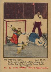1951-52 Parkhurst #52 The Winning Goal (Gerry McNeil / Bill Barilko) Front