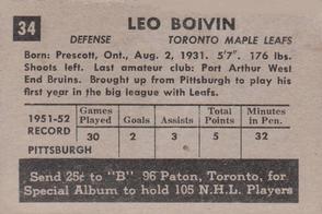 1952-53 Parkhurst #34 Leo Boivin Back
