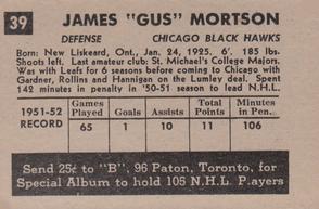 1952-53 Parkhurst #39 Gus Mortson Back