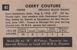 1952-53 Parkhurst #41 Gerry Couture Back