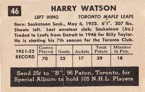 1952-53 Parkhurst #46 Harry Watson Back
