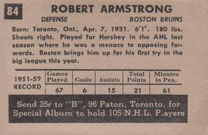 1952-53 Parkhurst #84 Bob Armstrong Back