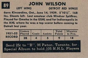 1952-53 Parkhurst #89 John Wilson Back