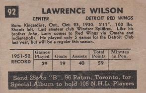 1952-53 Parkhurst #92 Larry Wilson Back