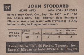 1952-53 Parkhurst #97 Jack Stoddard Back
