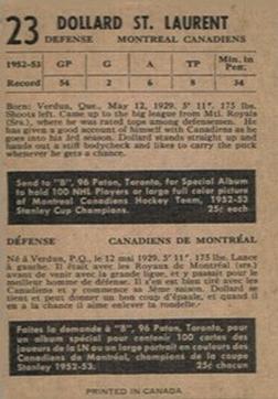1953-54 Parkhurst #23 Dollard St. Laurent Back