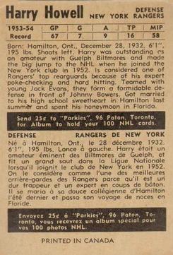1954-55 Parkhurst #70 Harry Howell Back