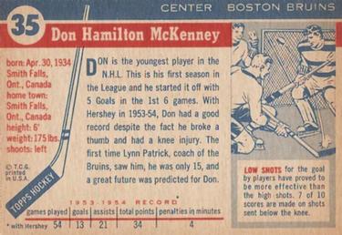 1954-55 Topps #35 Don McKenney Back