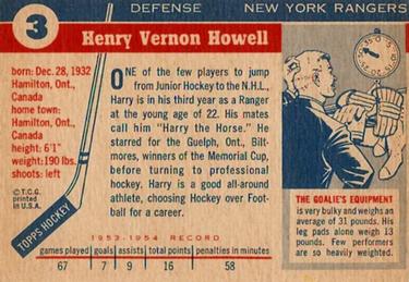 1954-55 Topps #3 Harry Howell Back