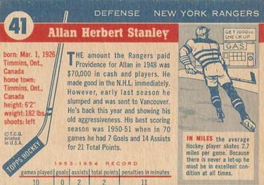 1954-55 Topps #41 Allan Stanley Back