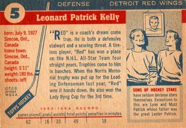 1954-55 Topps #5 Red Kelly Back