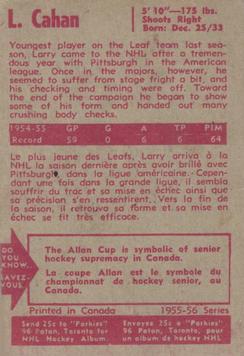 1955-56 Parkhurst #16 Larry Cahan Back