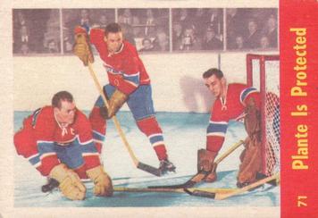1955-56 Parkhurst #71 Plante Is Protected Front