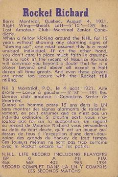 1957-58 Parkhurst #5 Maurice Richard Back