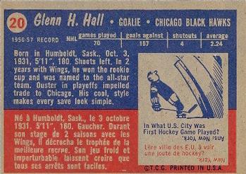 1957-58 Topps #20 Glenn Hall Back