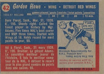1957-58 Topps #42 Gordie Howe Back