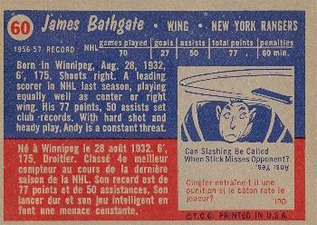 1957-58 Topps #60 Andy Bathgate Back