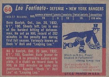 1957-58 Topps #64 Lou Fontinato Back