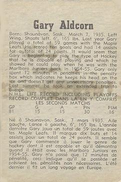 1958-59 Parkhurst #18 Gary Aldcorn Back