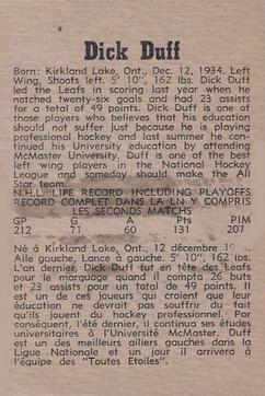 1958-59 Parkhurst #29 Dick Duff Back