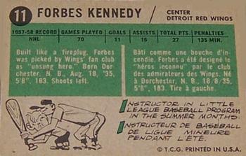 1958-59 Topps #11 Forbes Kennedy Back