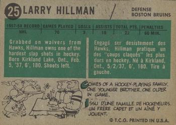 1958-59 Topps #25 Larry Hillman Back