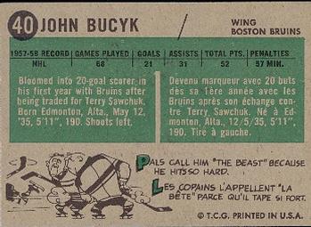 1958-59 Topps #40 John Bucyk Back