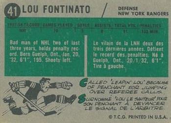 1958-59 Topps #41 Lou Fontinato Back