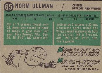 1958-59 Topps #65 Norm Ullman Back