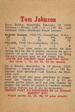 1959-60 Parkhurst #10 Tom Johnson Back