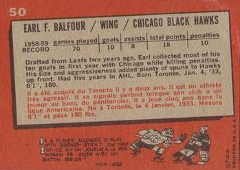 1959-60 Topps #50 Earl Balfour Back