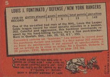 1959-60 Topps #5 Lou Fontinato Back